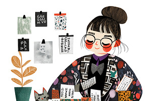 A young woman with glasses at work, a Person Illustration by Sybillla