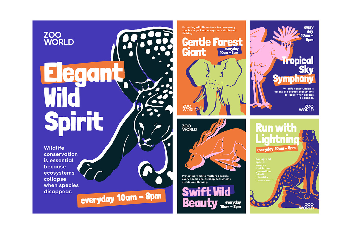 Vintage zoo posters with animals set, an Animal Illustration by PaperTrident (Photo 1 of 3)