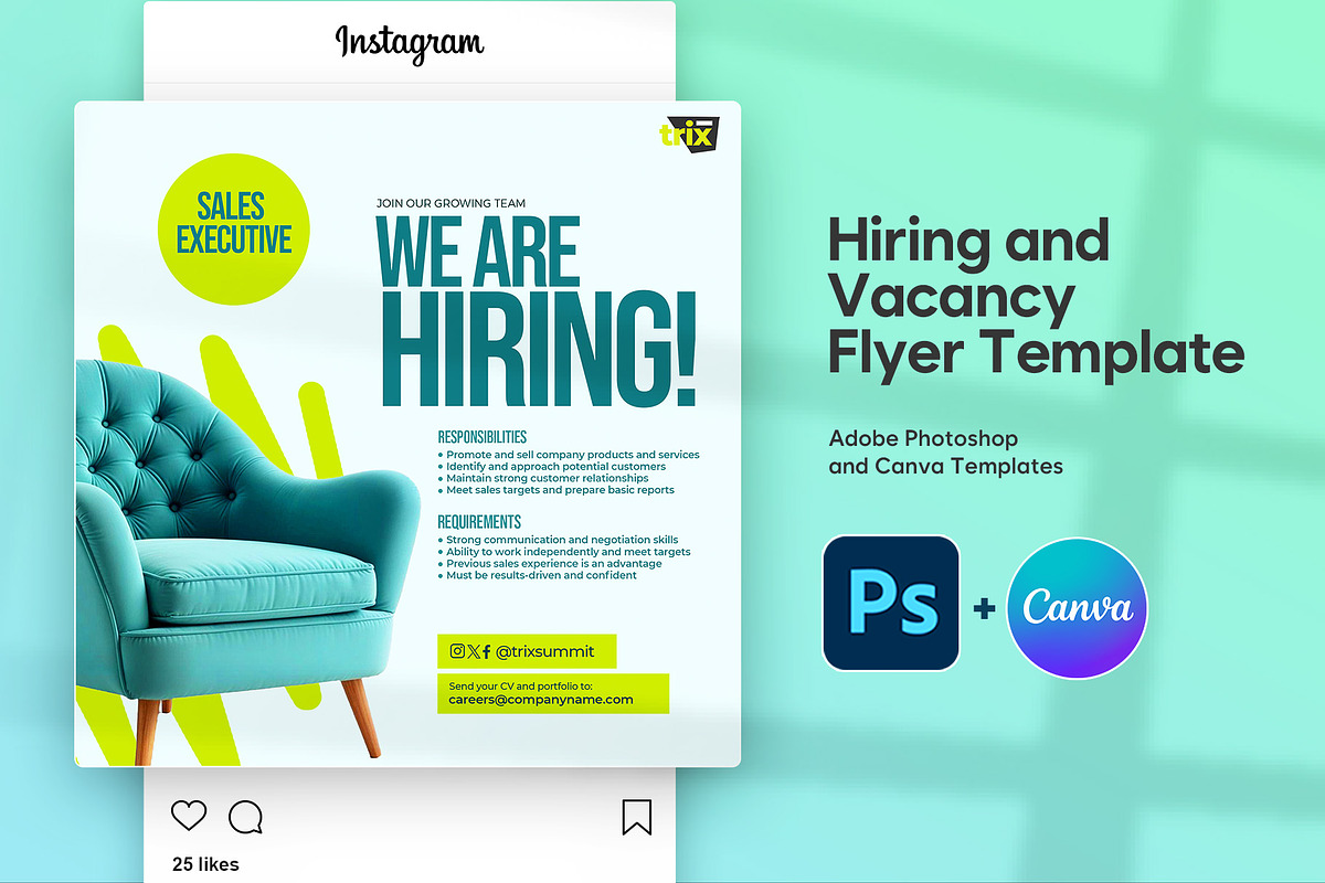 Square Hiring and Vacancy Flyer, a Social Media Template by Vintage Impressions (Photo 1 of 6)