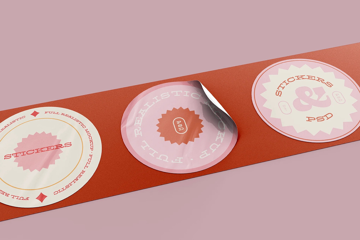 Set of Three Stickers Mockup, a Packaging Mockup by skybluecreative (Photo 2 of 2)