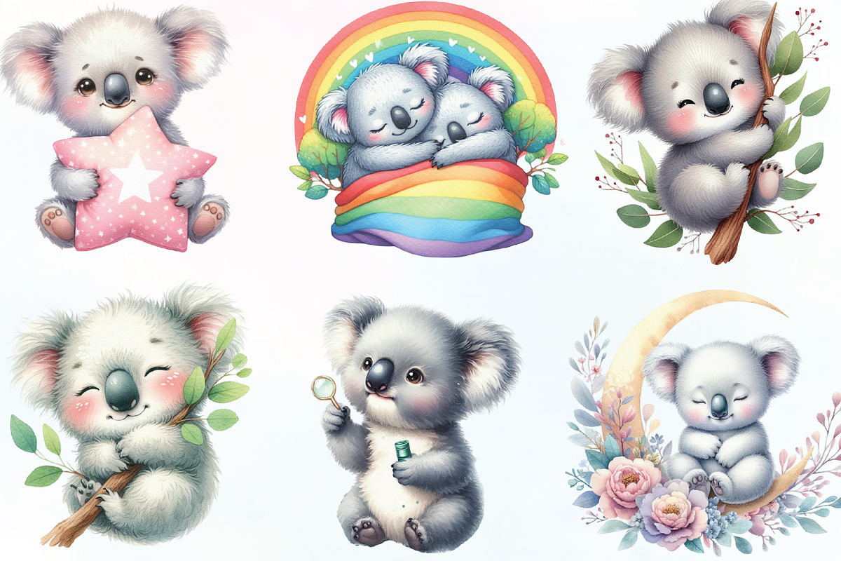 Watercolor Cute koala Clipart, an Illustration by CraftArtStudio (Photo 2 of 6)