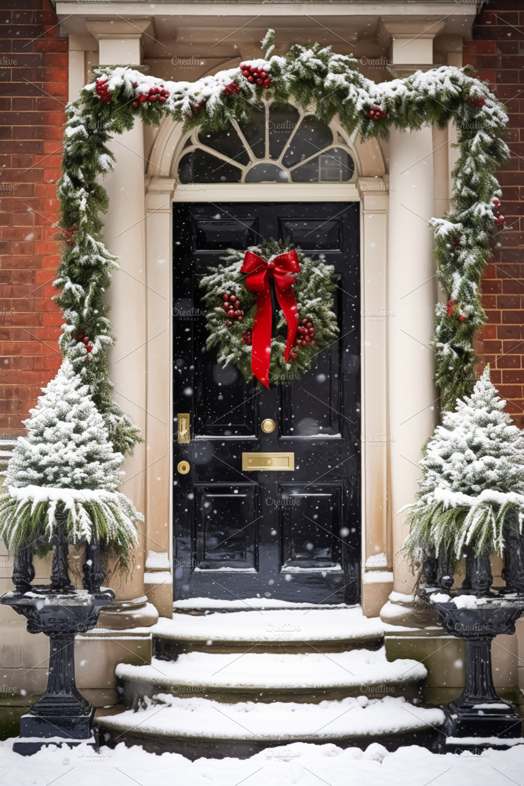 Christmas holiday, country cottage and snowing winter, wreath de, a Holiday Photo by Studio ANNA