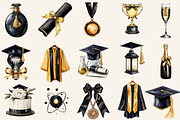 Black & Gold Graduation Day Clipart, an Illustration by NadiaTheronArt (Thumbnail 2 of 5)