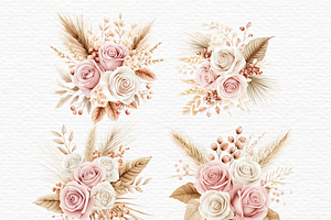 Pink Floral With Pampas Clipart