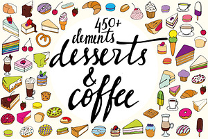 450+ hand drawn desserts and coffee