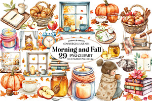 Morning and Fall Clipart, an Illustration by Watercolor design