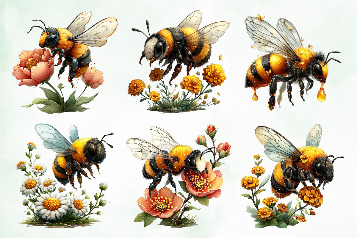 Whimsical Summer Honey Bees Clipart, an Animal Illustration by Creative Art (Photo 4 of 8)