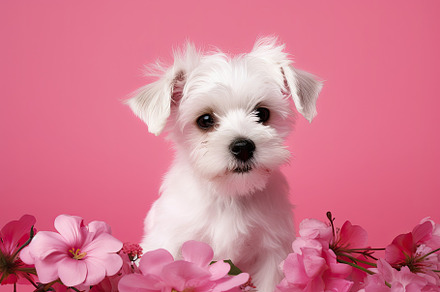 Adorable and affectionate puppy dog on a pink background surroun, an Animal Photo by José Manuel Gelpi