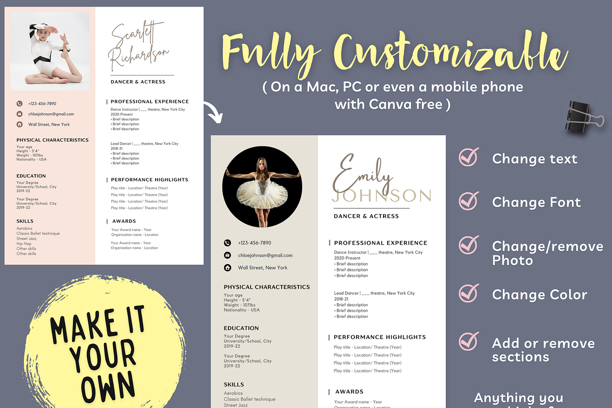 Ballet Resume template Canva 2024, a Resume Template by Climbwithelevator (Photo 4 of 6)