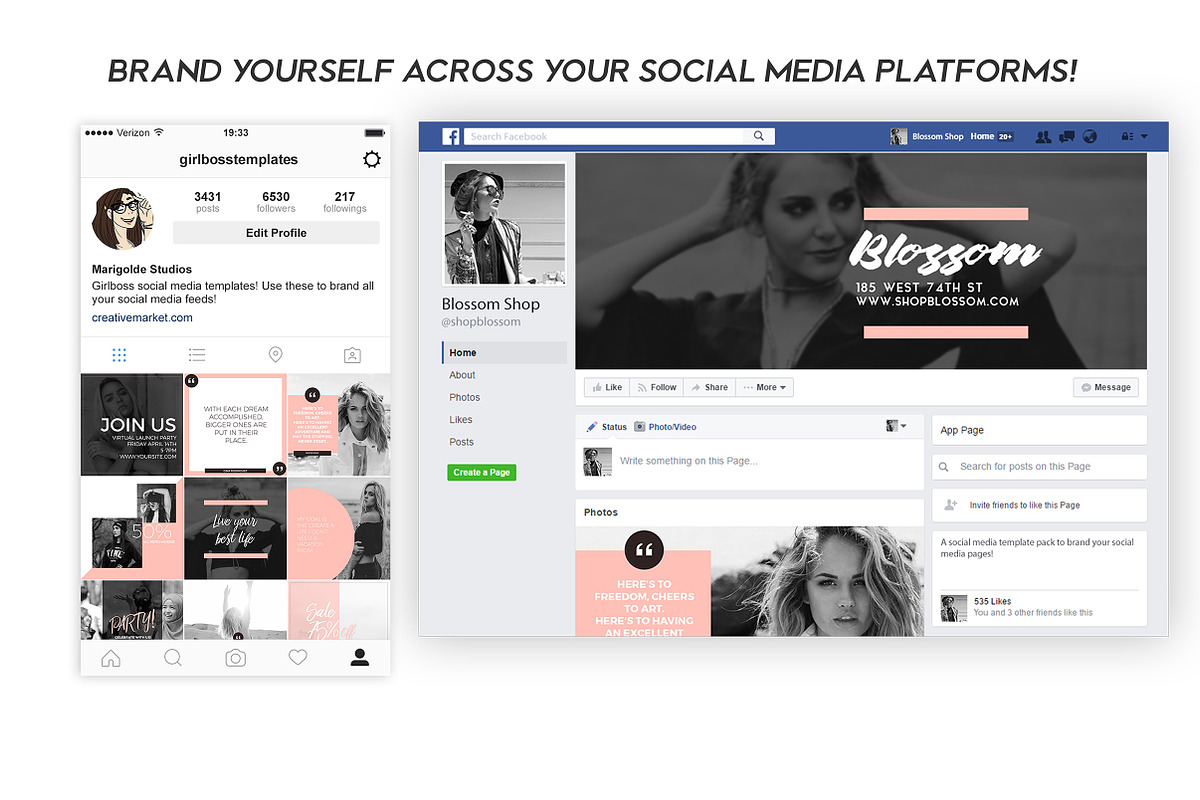 GirlBoss Pink Social Media Templates, a Social Media Template by Candor Creative (Photo 2 of 4)