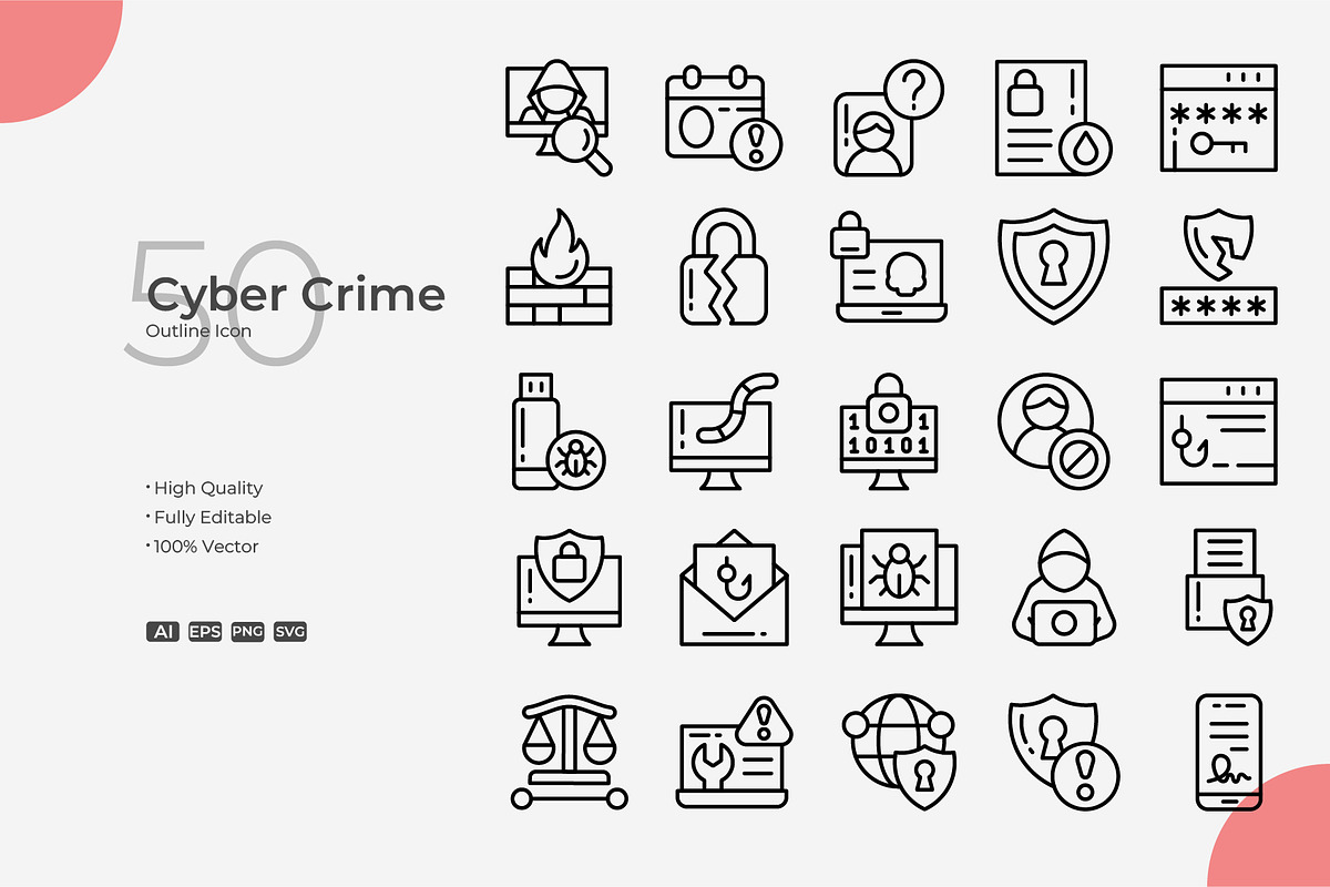Cyber Crime Outline Icons, an Outline Icon by Bloodline