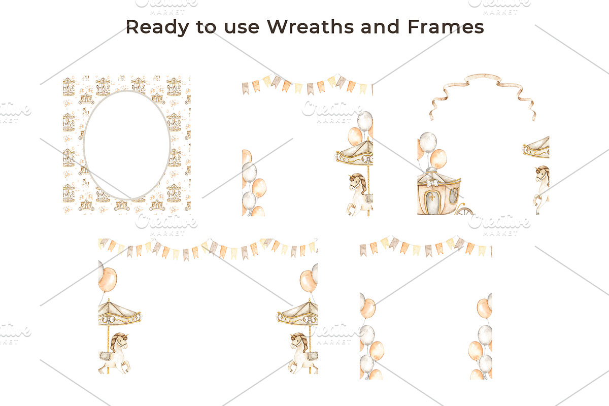 Vintage Carousel Horses Clip Art, a Decorative Illustration by Eves_Aquadreams (Photo 3 of 11)