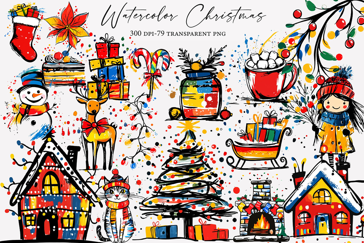Watercolor Christmas Clipart, an Illustration by Designworld (Photo 1 of 6)