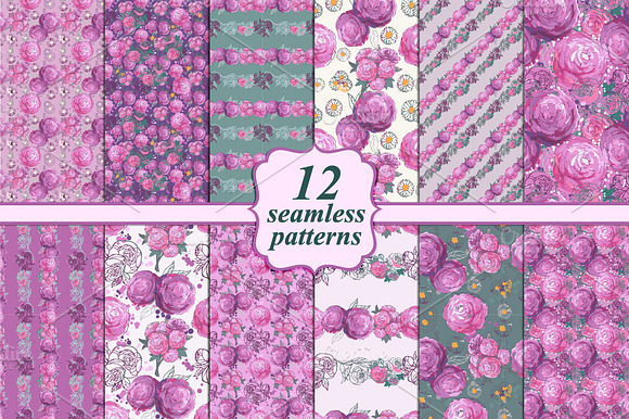Set of 12 seamless floral patterns preview 6
