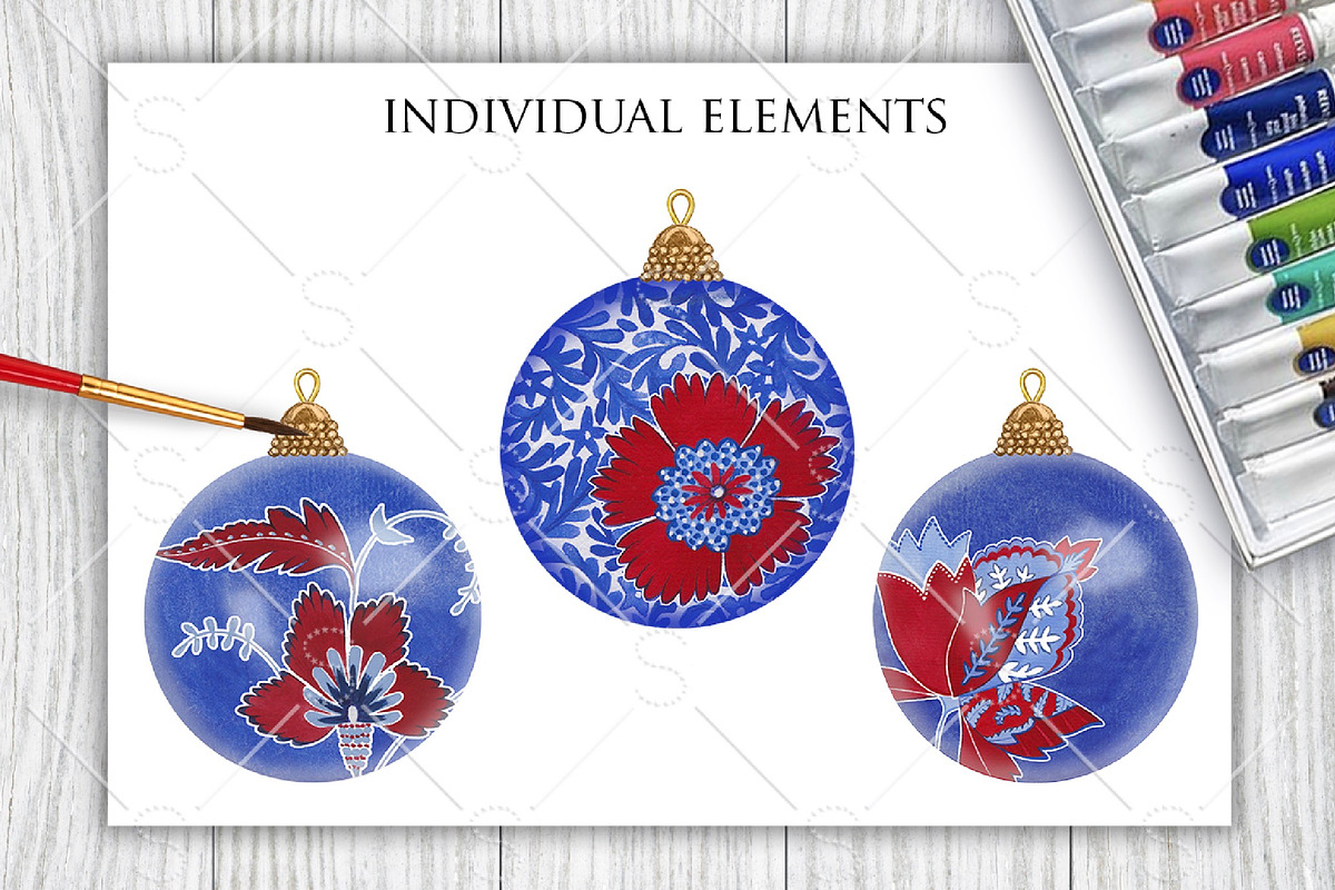 China Blue Christmas Ornaments Pack, a Decorative Illustration by Dana Designs (Photo 14 of 14)