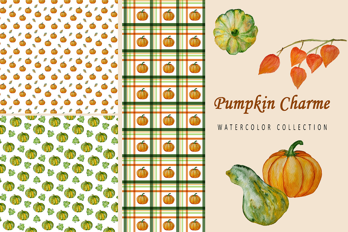 Pumpkin Charm. Seamless Patterns, an Illustration by YuliTeh_art (Photo 1 of 5)