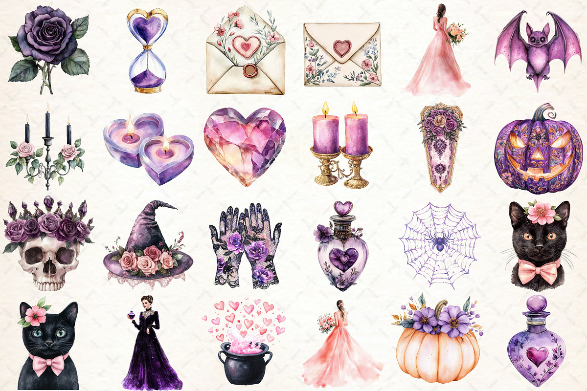 Romantic Halloween Clipart, an Illustration by Libby Wishes (Photo 3 of 7)