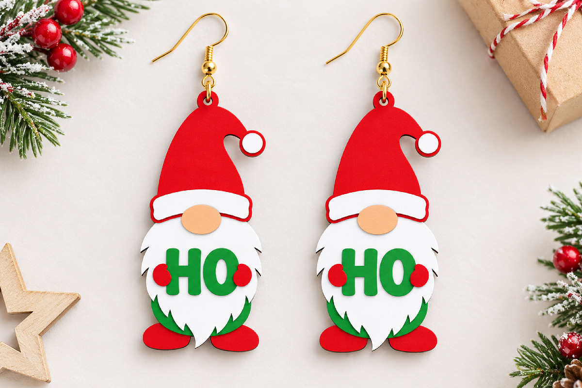 Christmas Gnome Earrings Laser Cut, a Seasonal Illustration by Canvas Craft (Photo 2 of 4)