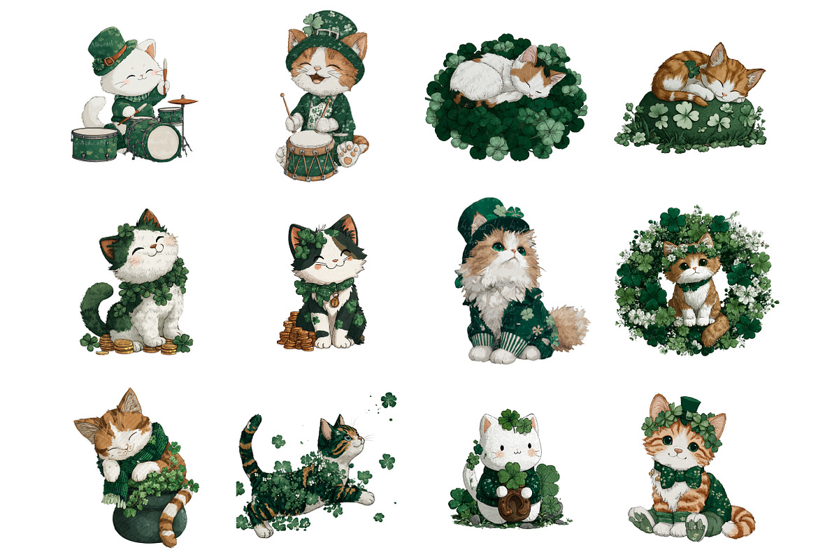 St Patrick Day Cats Clipart, an Illustration by Design Market (Photo 3 of 4)