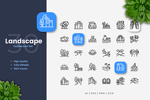 Landscape Outline Icons, an Outline Icon by Upnowgraphic