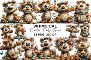 Whimsical Easter Teddy Bear Clipart, an Illustration by CraftArtStudio