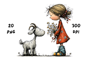 Whimsical Floral Girl and Baby Goat, an Animal Illustration by GiraffeCreative (Thumbnail 2 of 20)