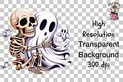 10 Cute Skeleton Hugging Ghost PNG, an Illustration by Clipart Bloom (Thumbnail 7 of 11)