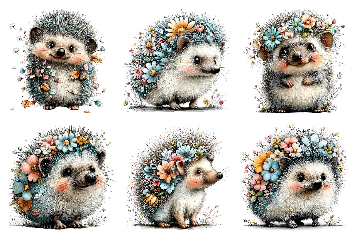 Whimsical Spring Hedgehog Clipart, an Illustration by Dream Creation (Photo 6 of 7)