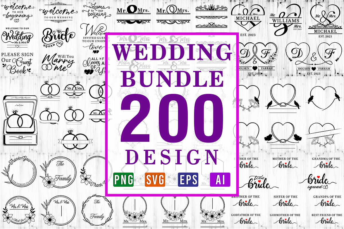 Wedding SVG Bundle, Wedding Sign SVG, an Object Graphic by D2PUTRI (Photo 1 of 31)