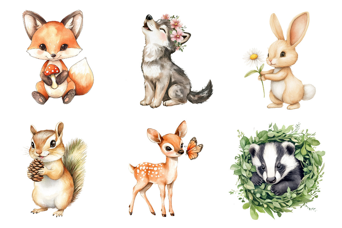 Cute Little Animal Clipart, Woodland, an Illustration by CreationArt (Photo 4 of 5)