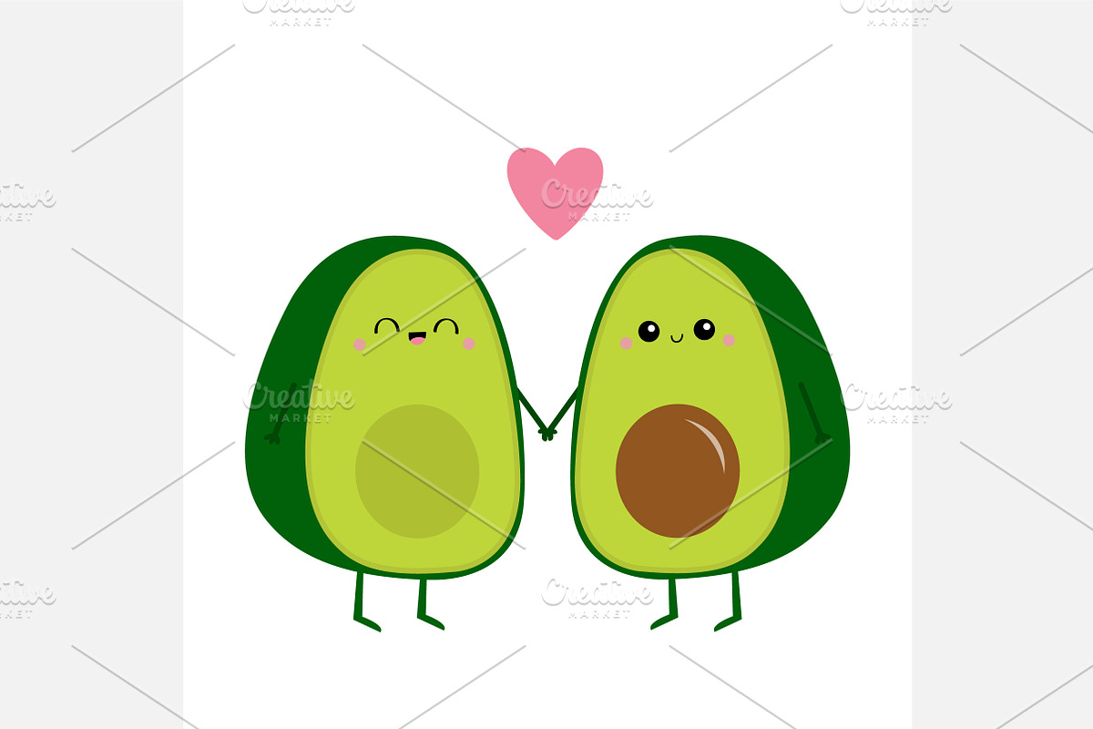 Cute kawaii avocado happpy family, a Food Illustration by Worldofvector (Photo 3 of 3)