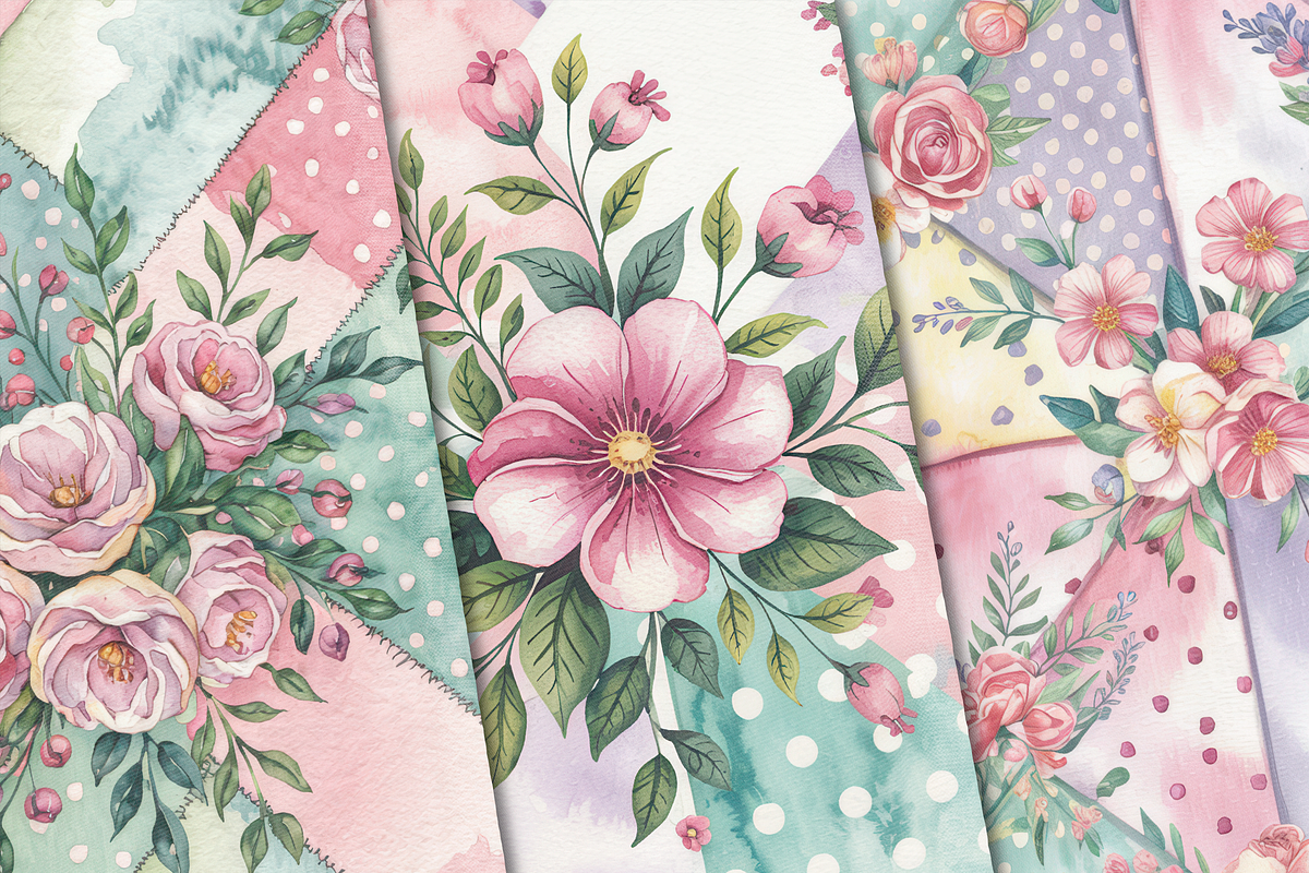 Watercolor Patchwork Blooms, a Background Graphic by Curve Design (Photo 7 of 7)