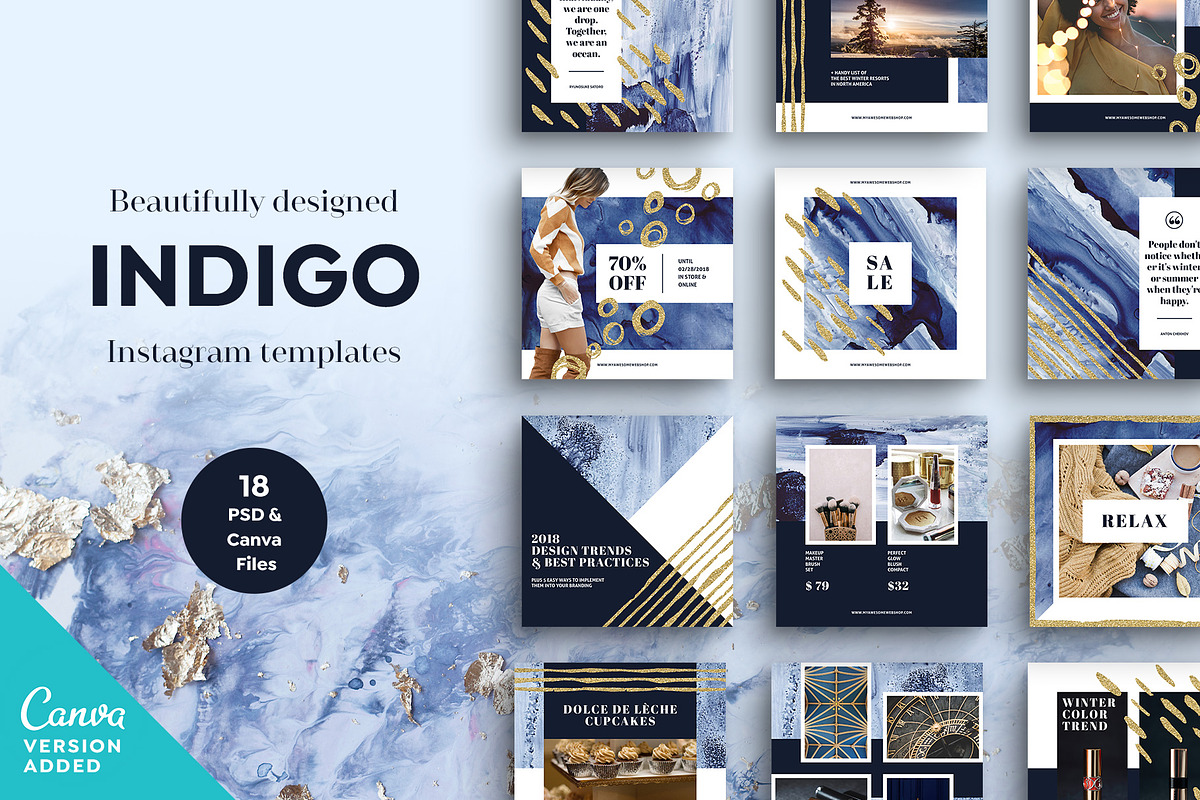 INDIGO Instagram Template Set, a Social Media Template by Vintage To Vectors (Photo 1 of 5)
