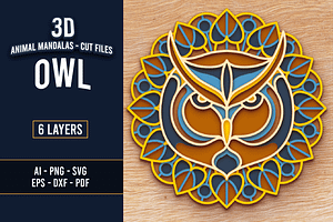 Owl 3D Mandala - SVG Laser cut file, an Object Graphic by Arshad Ali