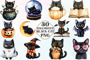 Halloween Black Cat Clipart, an Illustration by CraftArtStudio
