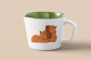 Cute, Funny Capybaras Animals Set