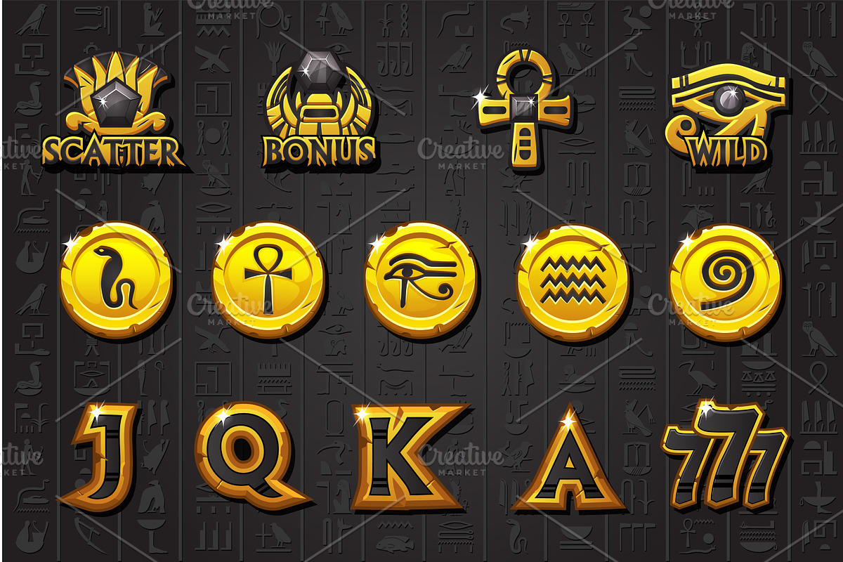 Egypt golden-black slot symbols, an Object Illustration by BabySofja