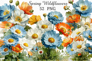 Watercolor Spring Wildflowers Png, an Illustration by Craft Nest