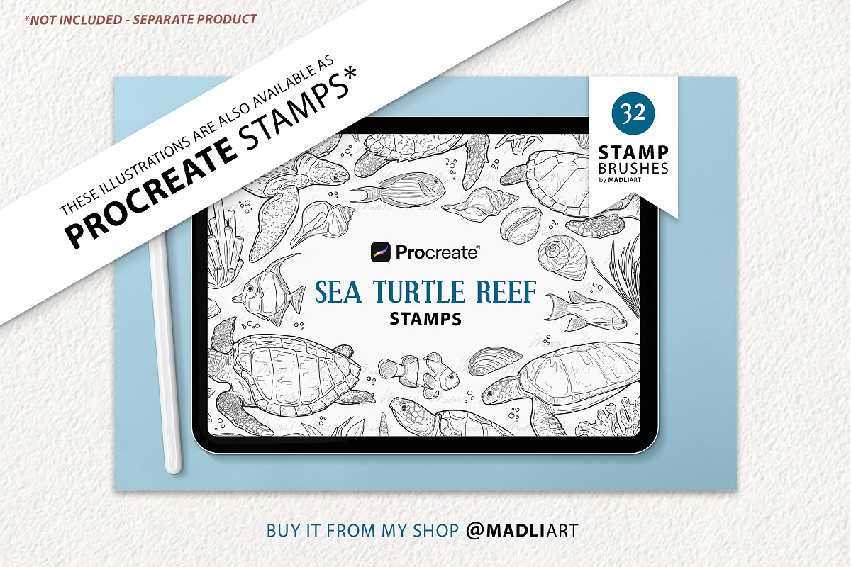 Sea Turtle Coral Reef Vector Art, an Animal Illustration by MadliArt (Photo 4 of 4)