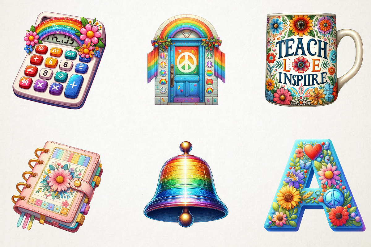 Groovy School Clipart Bundle, Retro, an Illustration by RobertsArt (Photo 7 of 7)