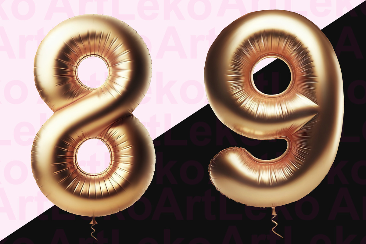 Golden Balloons Numbers Clipart, a Decorative Illustration by LekoArt (Photo 6 of 10)