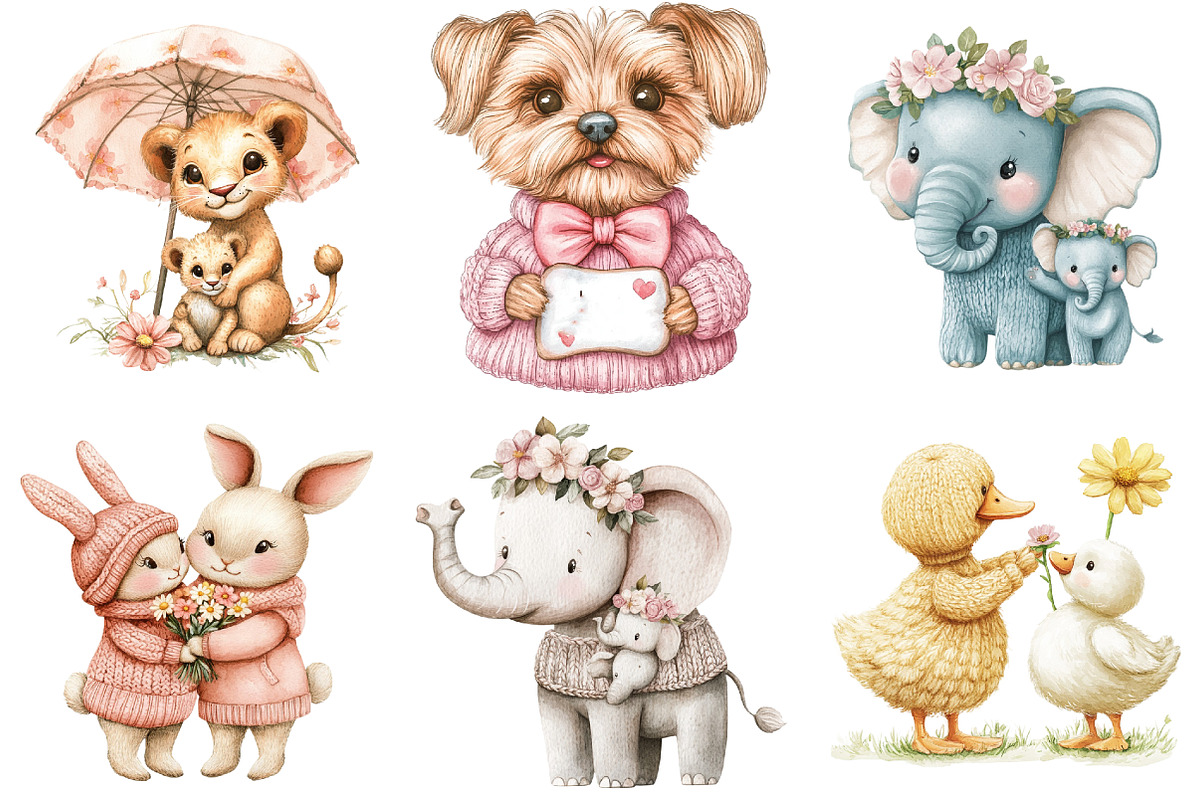 Kawaii Knitted Animals Mother's Day, an Illustration by Watercolor design (Photo 3 of 5)