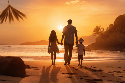 Silhouette of happy family on the be, a Photo by Iftikhar Alam