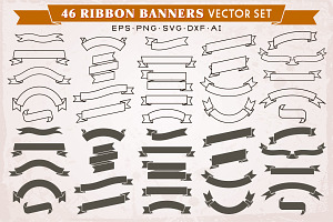 46 Ribbon Banners Silhouettes Vector