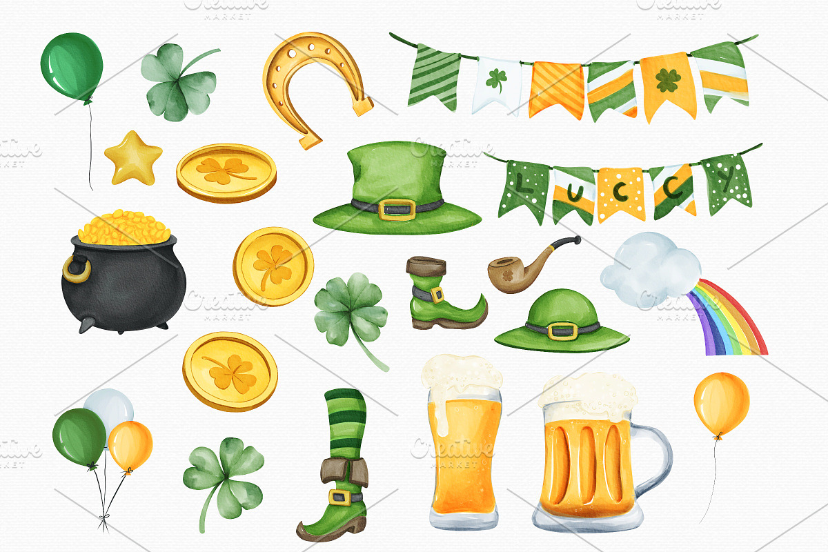 Watercolor St Patrick's Day Clipart, an Illustration by MiracleArtAndDesign (Photo 2 of 2)