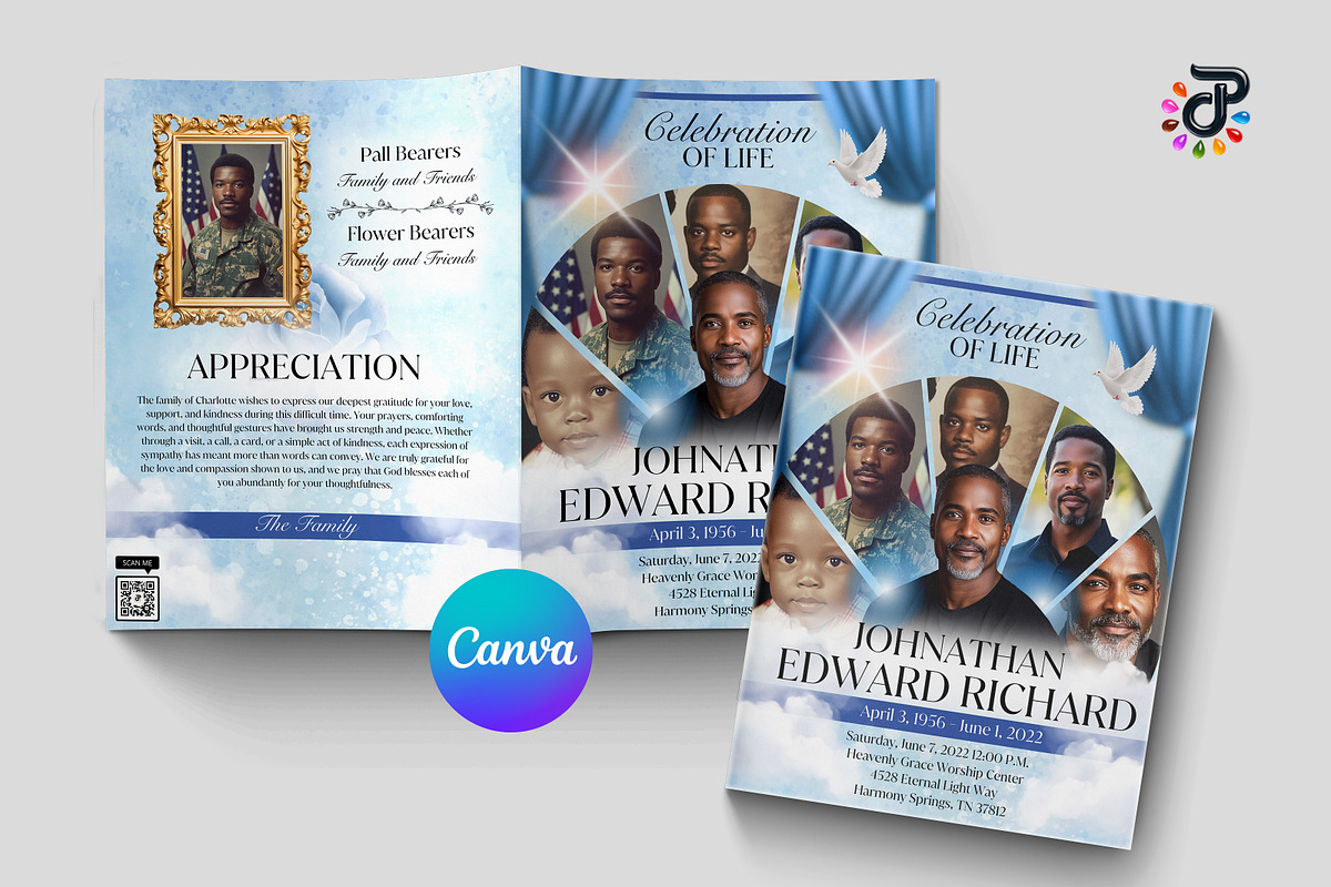 Elegant Canva Obituary Template, a Brochure Template by Protech Design ENT (Photo 1 of 9)