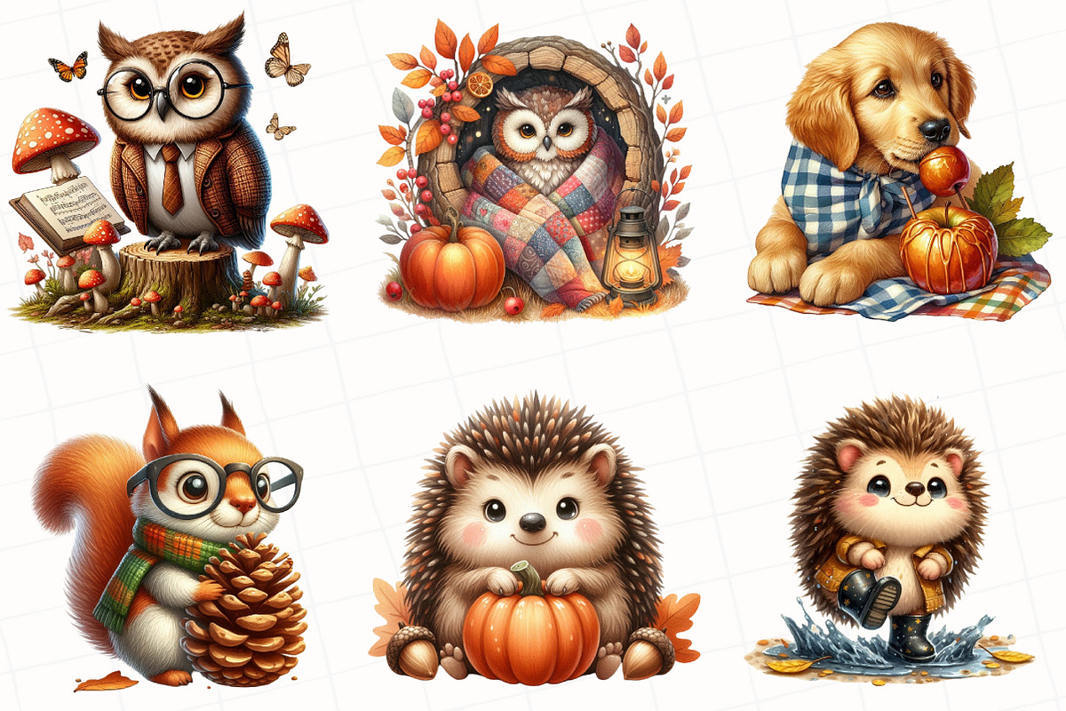 Watercolor Autumn Animals Clipart, an Illustration by OK Design (Photo 5 of 5)