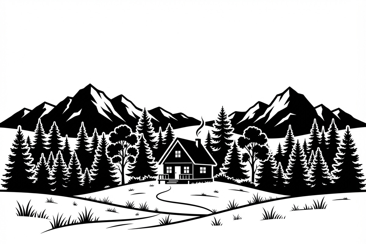 50 Forest Cabin Landscape Silhouette, an Empty State Illustration by Amazin_art (Photo 33 of 38)