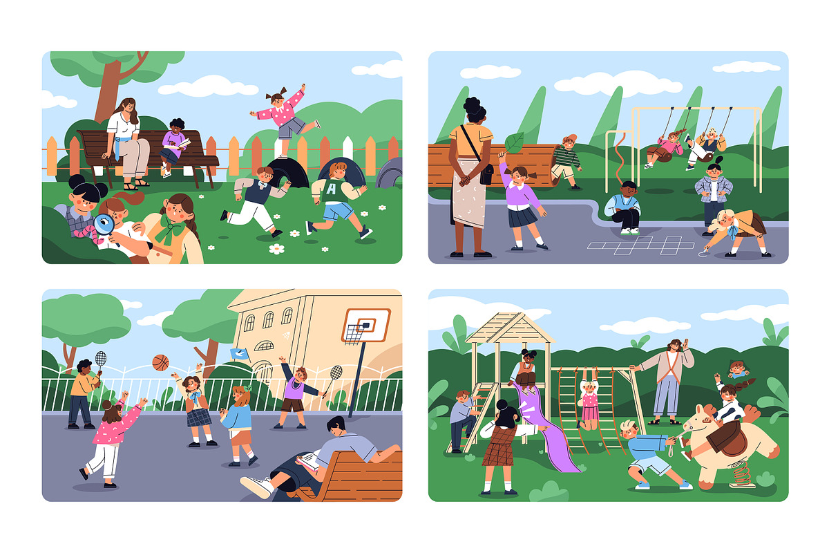 Happy kids playing on playground set, a Person Illustration by PaperTrident (Photo 1 of 5)