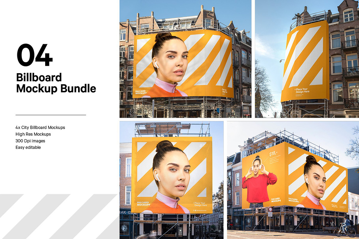 4x Billboard Construction Mockups, an Advertising Mockup by HAZARD MOCKUPS (Photo 1 of 13)